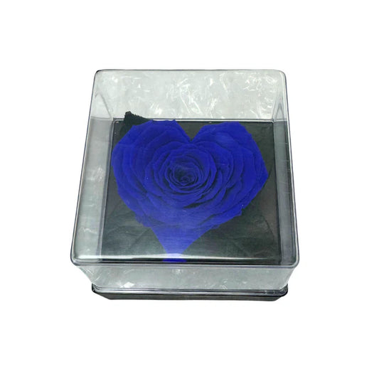CAJA DE REGALO ACRILICA - ROSA AZUL EN FORMA DE CORAZÓN