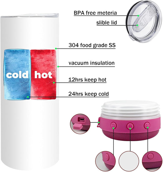 Vaso de Sublimación de 20 oz con Altavoz Integrado