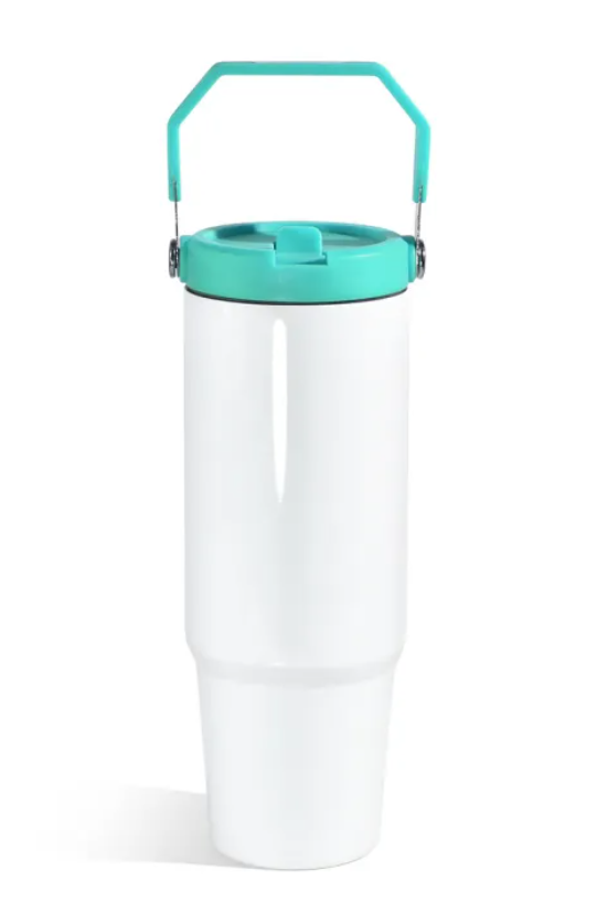 Vaso de Sublimación de 30 oz con Tapa de Asa de Color Verde, de Acero Inoxidable