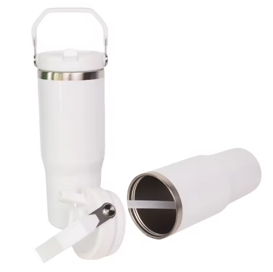 Vaso de Sublimación de 30 oz con Tapa de Asa de Color Blanco, de Acero Inoxidable