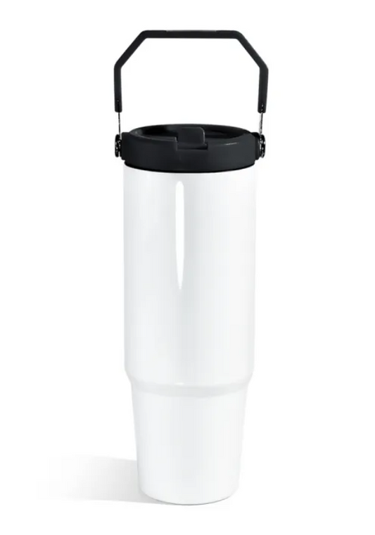 Vaso de Sublimación de 30 oz con Tapa de asa de color negro de acero inoxidable