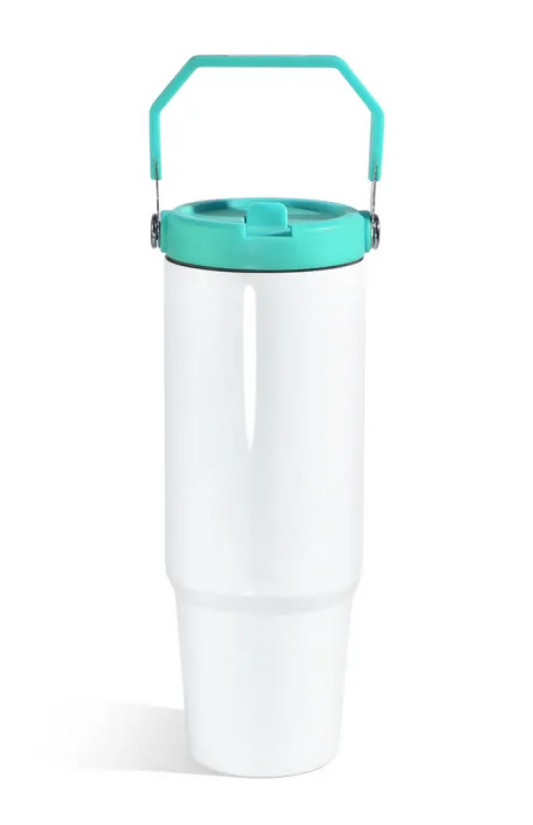 Vaso de Sublimación de 30 oz con Tapa de Asa de Color Verde, de Acero Inoxidable