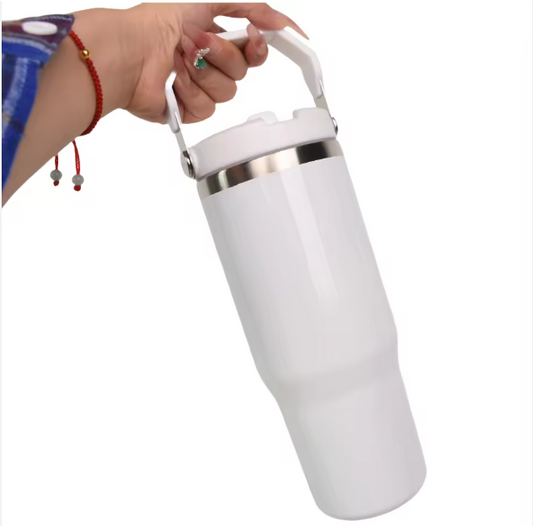 Vaso de Sublimación de 30 oz con Tapa de Asa de Color Blanco, de Acero Inoxidable
