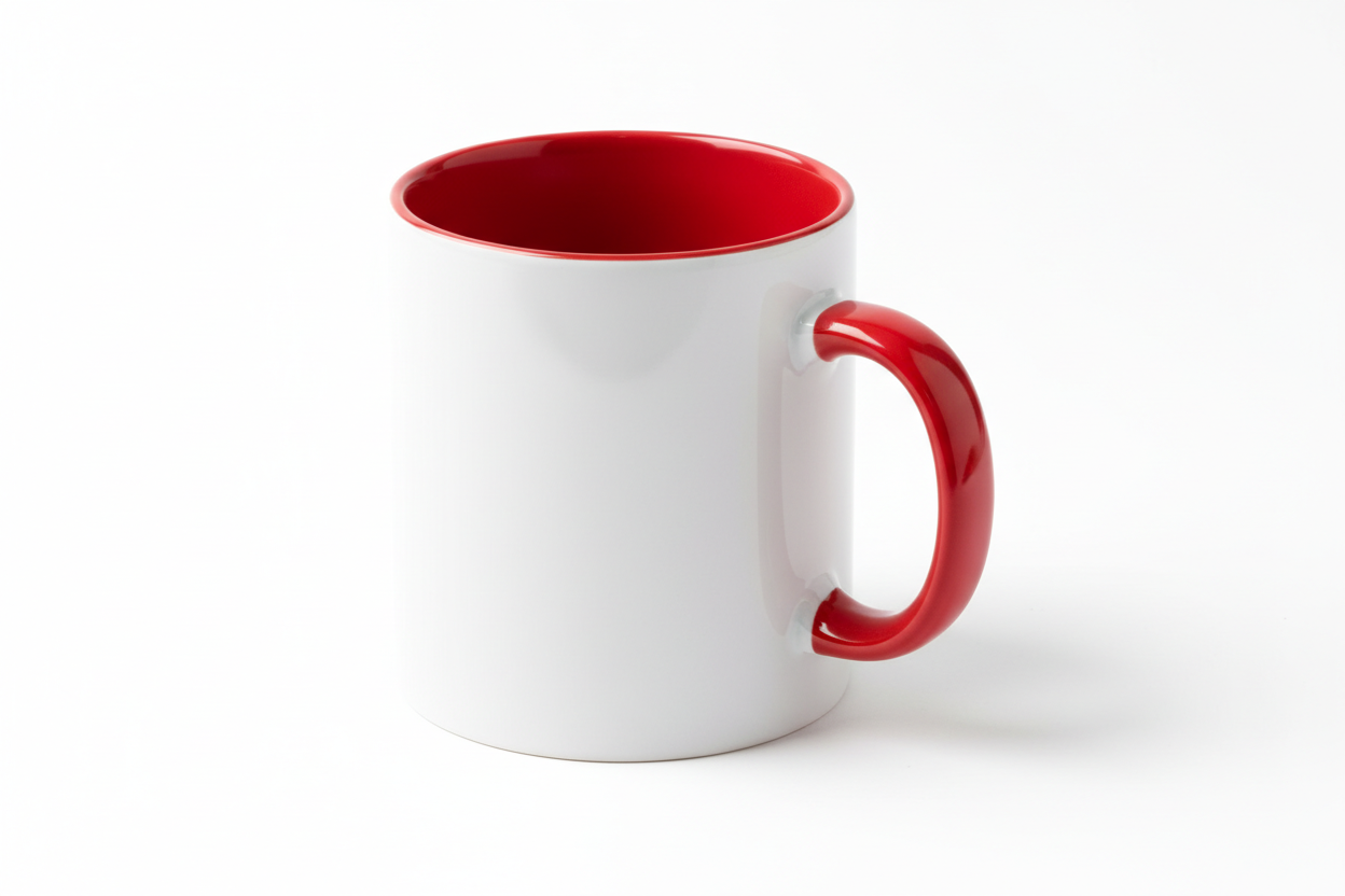 Taza roja en el interior y en las asas para sublimación de 11 oz