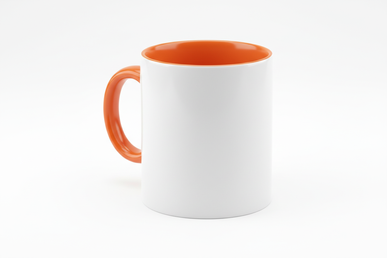 Tazas color naranja en el interior y asas para sublimación 11 oz