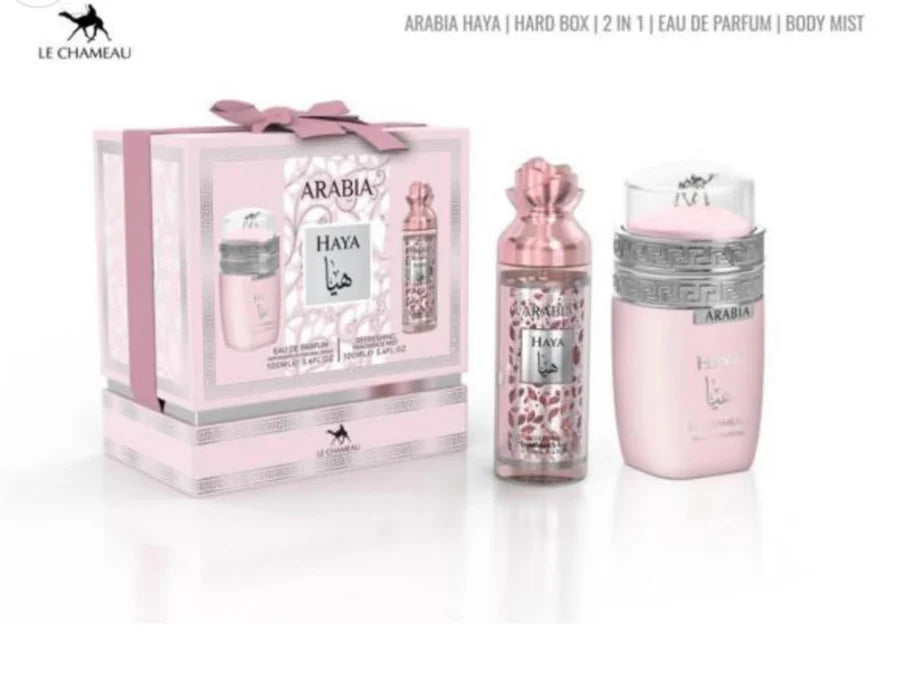 GIFT SET ARABIA HAYA & FRAGANCE MIST BY LE CHAMEAU - EAU DE PARFUM FOR WOMAN (2PCS) 3.4FL.OZ 100ML