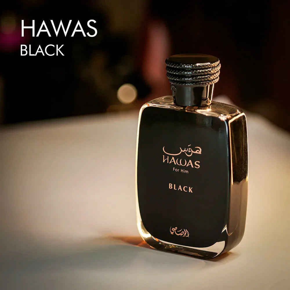 HAWAS BLACK BY RASASI - EAU DE PARFUM FOR  MEN 3.4OZ / 100ML